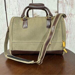 Diane Von Furstenberg Olive Green Tweed and Brown leather WoMen's Train case Bag